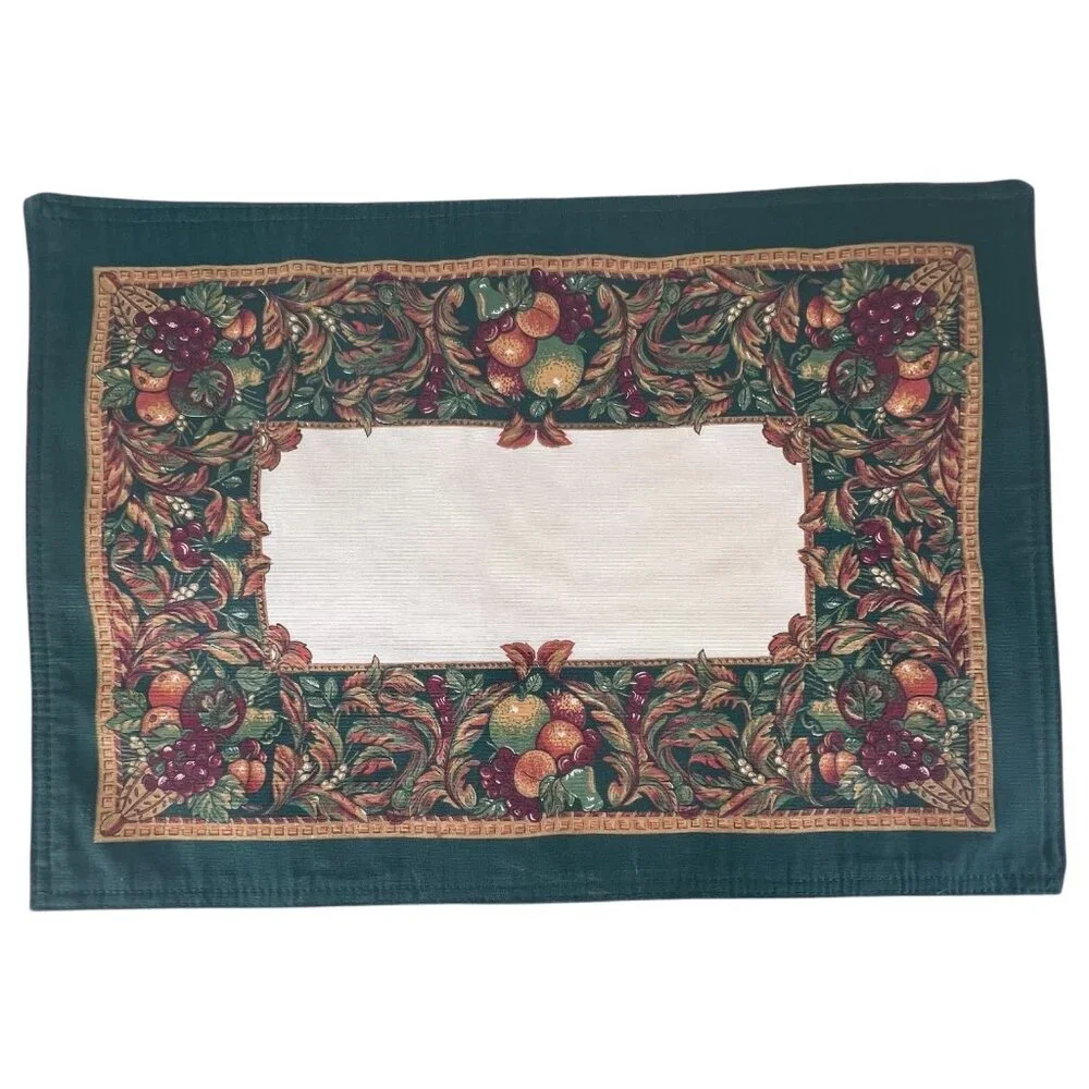 Set Of 4 Thanksgiving Fruit‎ & Vine Placemats Green Border 18